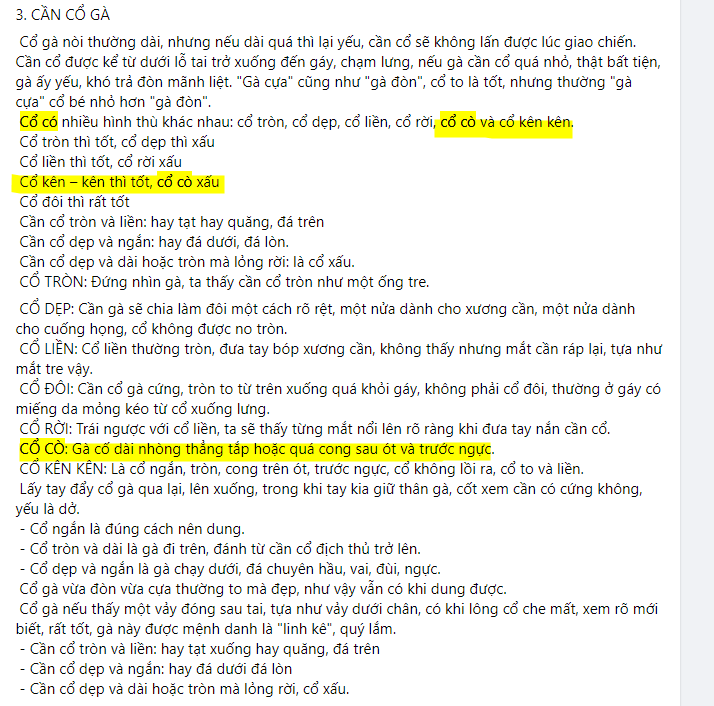 Vì sao gà chọi cổ cò không được đánh giá cao?